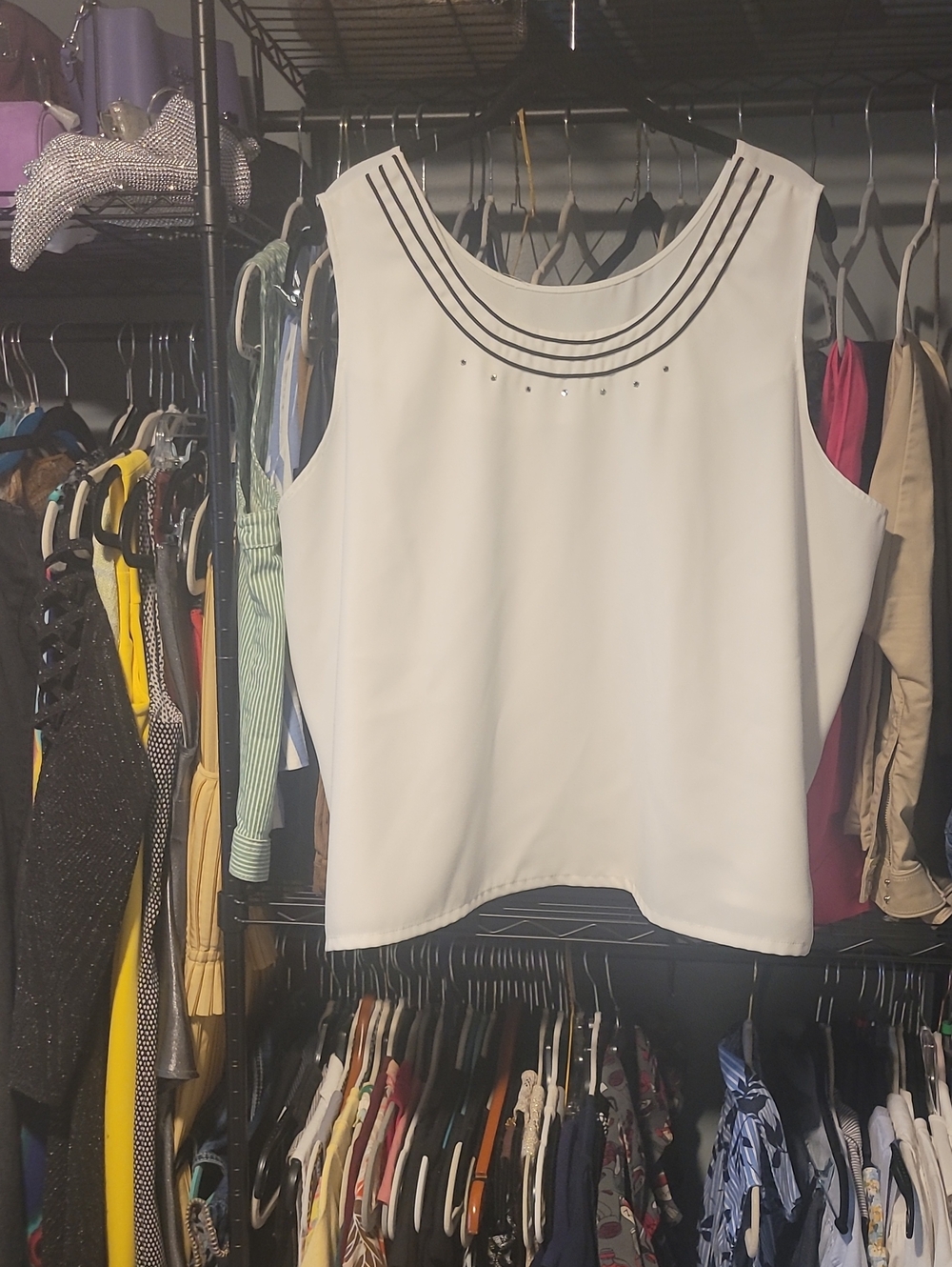 Women’s Cream Sleeveless Embellished Neck Blouse